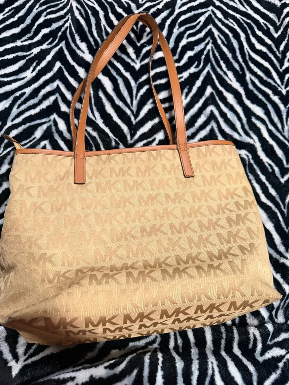 Michael Kors Beige/Tan MK Logo Canvas Tote